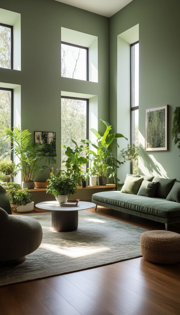 Living room with various green tones from light to dark