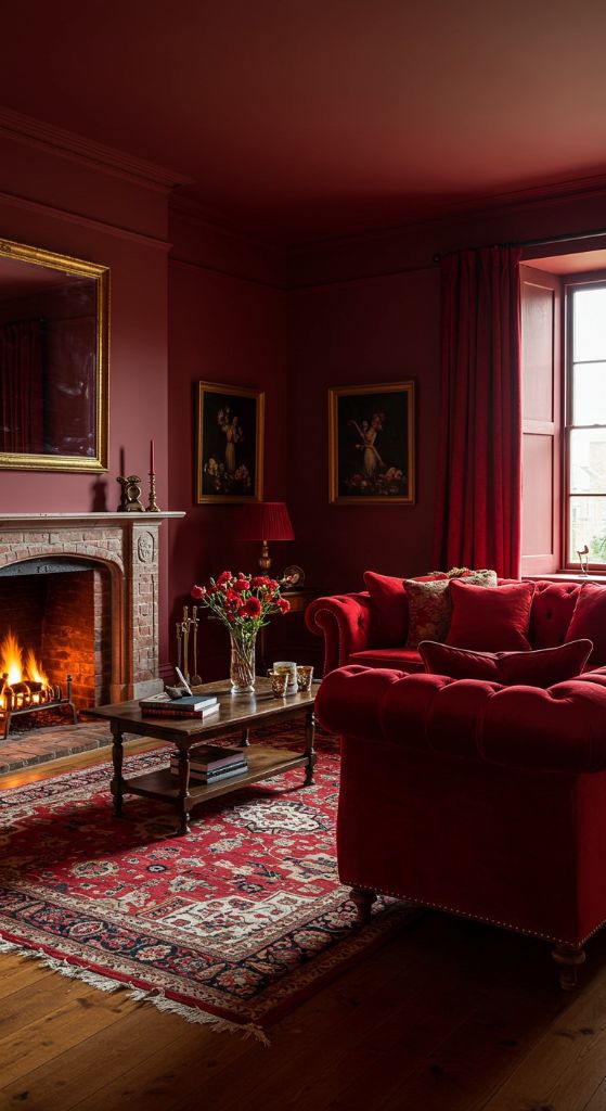 Traditional Red Living Room