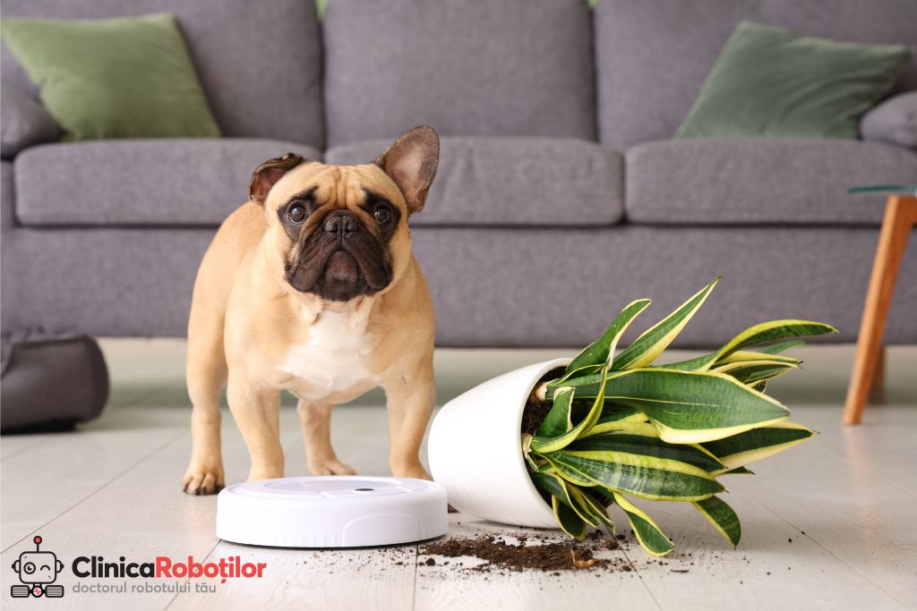 Aspirator robot Roborock funcționând în living