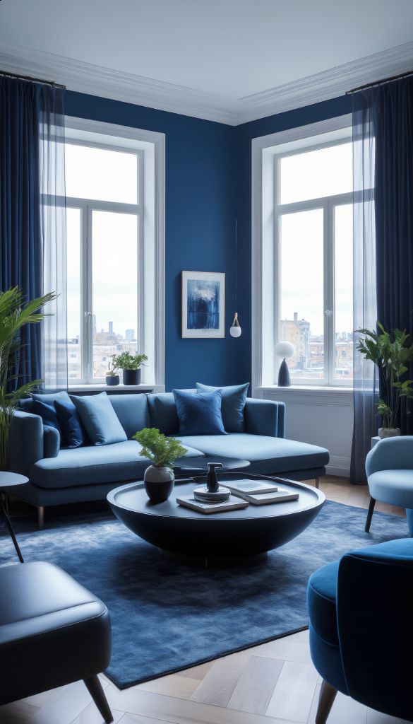 Light Blue Living Room with Gallery Wall