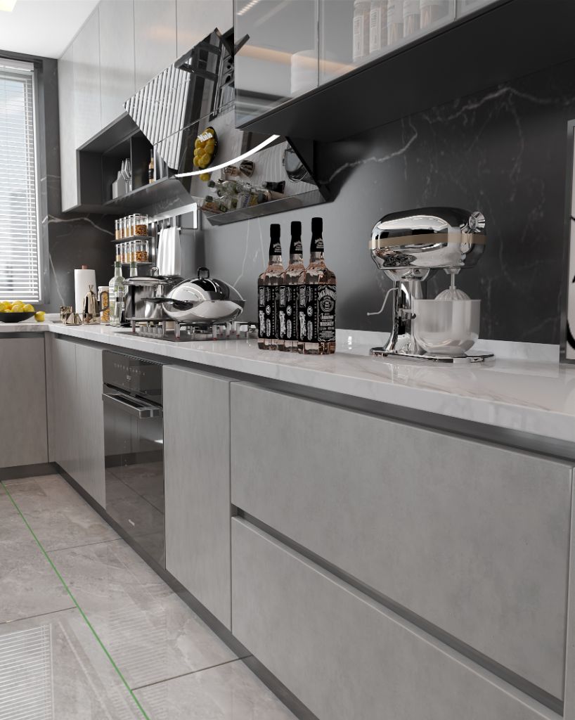 Tủ bếp với kệ mở từ tấm nhựa Bento