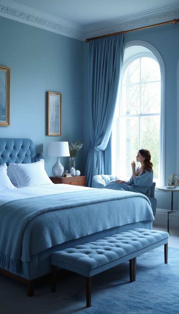 Light Blue Bedroom with Window Seat