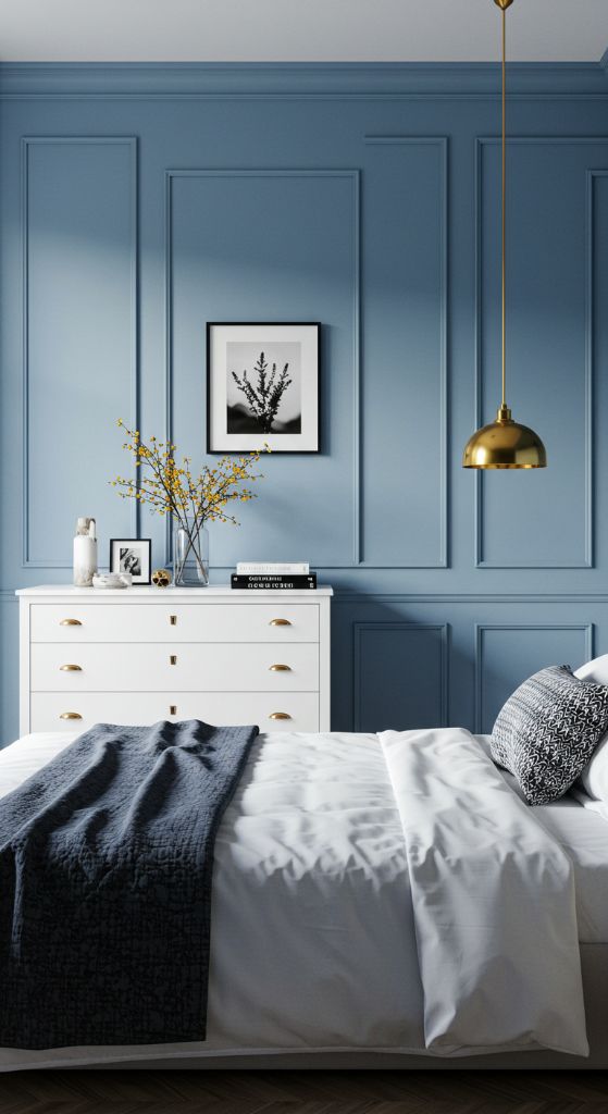 Light Blue Bedroom with White Furniture