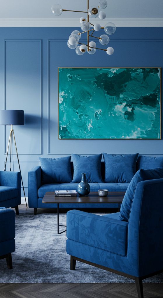 Blue Living Room with Turquoise Artwork