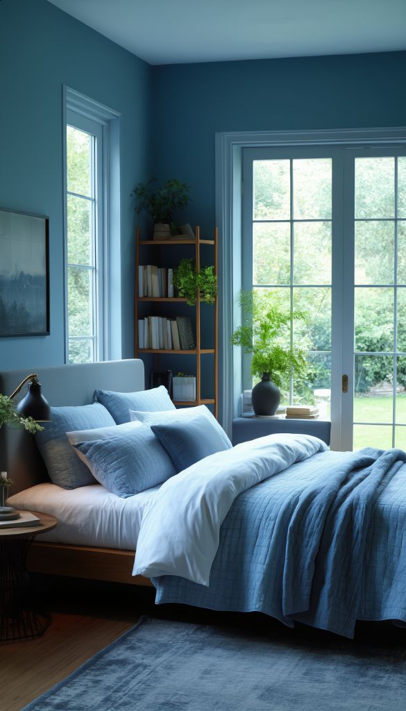 Blue Bedroom with French Doors