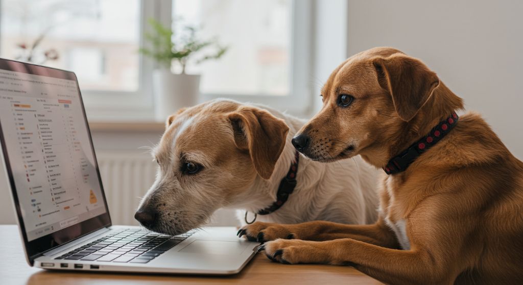Perros trabajando con laptop