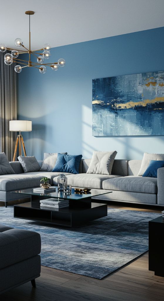 Light Blue Living Room with Modern Elements
