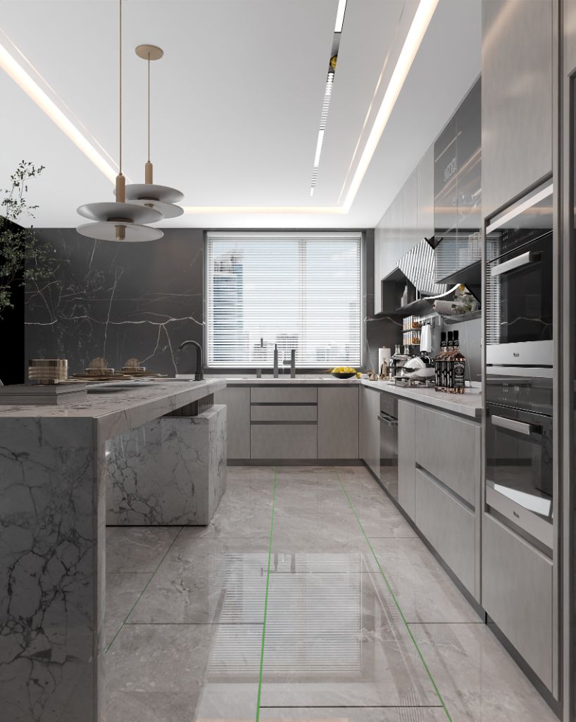 Tủ bếp hai tông màu từ tấm nhựa Bento