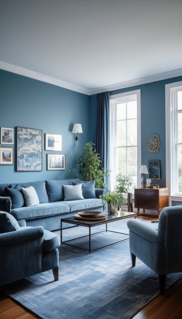 Dark Blue Room with Bright Windows