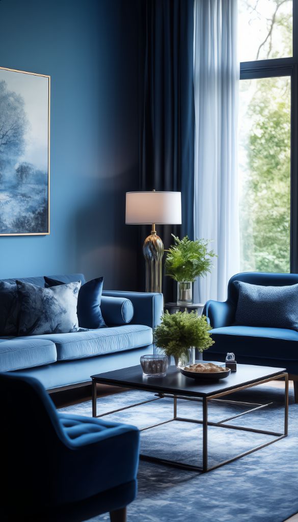 Blue Living Room with Traditional Elements
