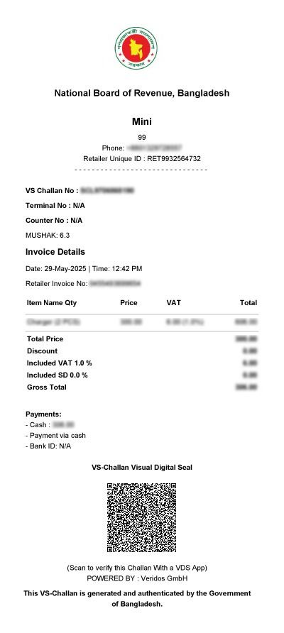 VS Challan Sample Receipt